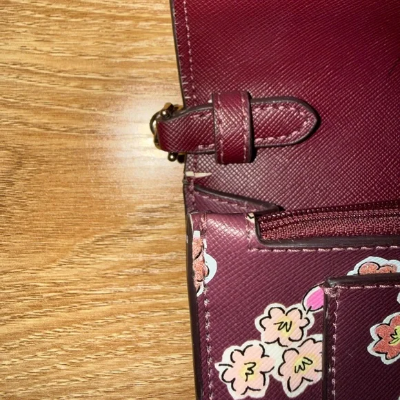 Kate Spade Tinsel Frosted Deep Berry Floral Flap Crossbody Clutch bag - Picture 11 of 16